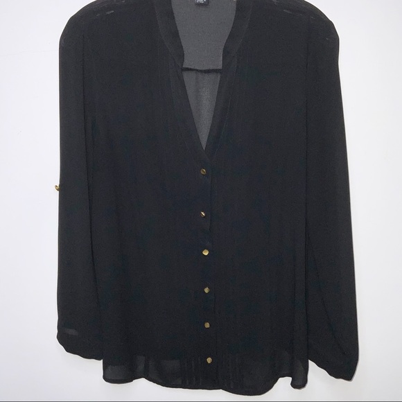Black sheer button down blouse - Picture 4 of 6